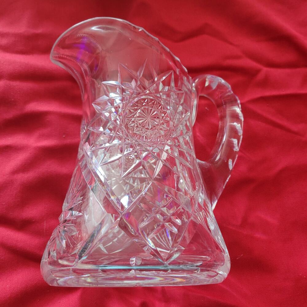 Antique Lead Crystal Cut Glass Pitcher Double Hobstar Floral Pattern ABP‎ Style